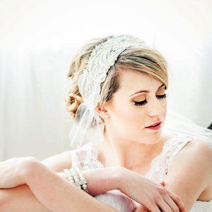 Ivory Pearl and Vintage Lace Tulle Bridal Headpiece Headband Veil